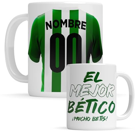 Taza personalizada Betis - Regalo Original para aficionados del Futol - Personaliza tu taza de desayuno - Taza de Desayuno café