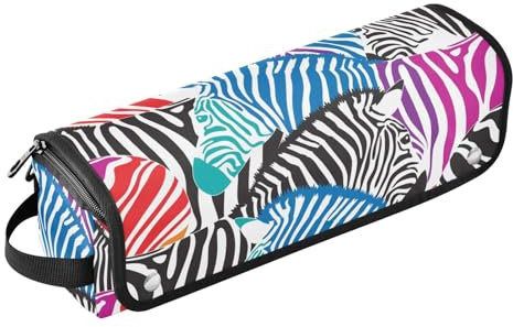 Black and Colorfull Zebra - Bolsa de herramientas para peinar el cabello con alfombrilla resistente al calor, bolsa organizadora portátil para rizador, alisadores, cepillos, clips y lazos para el