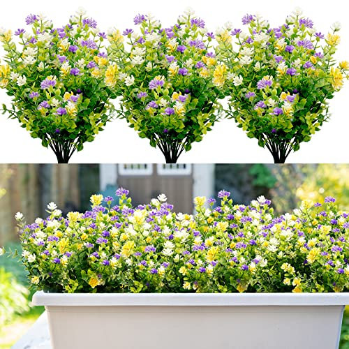 8 paquetes de flores artificiales para exteriores, resistentes a la intemperie, flores artificiales como reales, plantas artificiales resistentes a los rayos UV, plantas de balcón para jardineras de