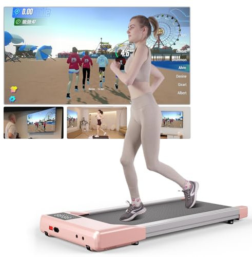 Superun Walking Pad max 159 KG/136 KG, Laufband für Zuhause mit Trainingseinheit, Leise Laufband Schreibtisch mit App und Multiplayer-Rennstrecke