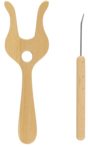 BOXOB 2st Lucet Gabel & Haken, Großes Holzauge Holzstrickgabel Strickgabel Häkel Strickset zum Flechten von Kordeln und Schals Häkelgeschenke