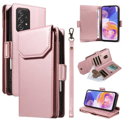 Custodia ribaltabile per smartphone Compatible with Samsung Galaxy M13 4G Wallet Case with Card Holder for Women and Men, Fashion PU Leather Cover Side Buckle Hand Strap Wallet Phone Case Fit for Gala