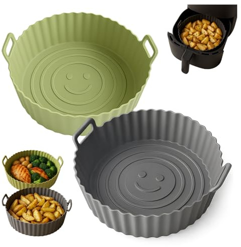 2er Set Silikonform rund für Airfryer 23cm - Heißluftfritteuse Zubehör wiederverwendbar hitzebeständig antihaft - Ofen Mikrowelle Spülmaschine geeignet - Murago