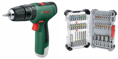 Bosch Cordless Hammer Drill EasyImpact 1200 (Without Battery, 12 Volt System, in Carton Packaging) + 43x Extra Hard Screwdriver Bit Set (197 x 110.5 mm, Accessories)