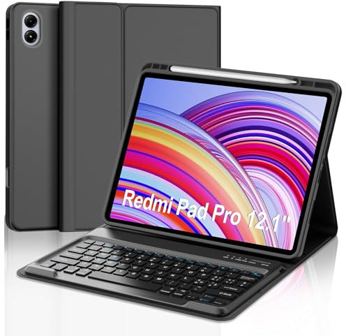 JADEMALL Custodia Tastiera Redmi Pad Pro 12.1 2024/Poco Pad 12.1 2024, Italiana QWERTY Tastiera Bluetooth Magnetica Staccabile per Xiaomi Redmi Pad Pro 12.1 2024, Nero