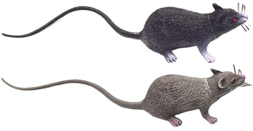 2Pcs 8x2 Inch Fake Rat Scary Realistic Mouse with Long Tail for Prank Cat Toys Halloween