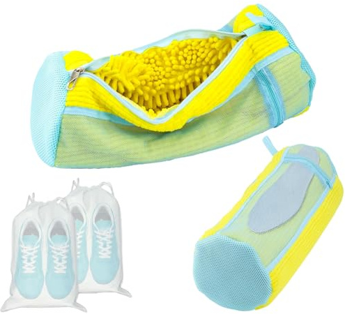 Laundry Shoe Bag,Trainer Washing Machine Bag,2 Pack Shoe Washing Machine Bag,360°Deep Clean for Tennis Shoes, Sneakers and Slippers,Includes 2 Shoe Storage Dust Bags (Yellow)