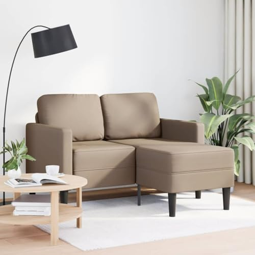 Owoxanthellate L-Form 2-Sitzer Ecksofa mit Chaiselongue 125x118x85 cm Cappuccino-Braun Kunstleder Robustes Rahmen Metall Holz platzsparend für kleine Wohnzimmer Wohnungen Lounge Küche