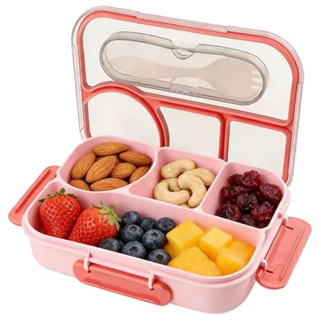 Floruvia 1100ml Bento Box für Erwachsene, 4 Fächer Lunchbox, Snackbehälter, Wiederverwendbare Lunchbox, Sturzfest, Spülmaschinenfest und BPA-frei(Rosa)