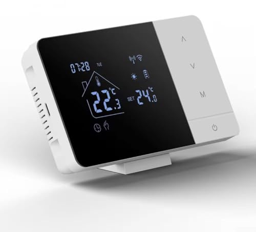Termostato Wifi para calderas de gas con modos de calefacción y refrigeración, compatible con Tuya, aplicación móvil y control de voz, bloqueo infantil y funciones de modo nocturno