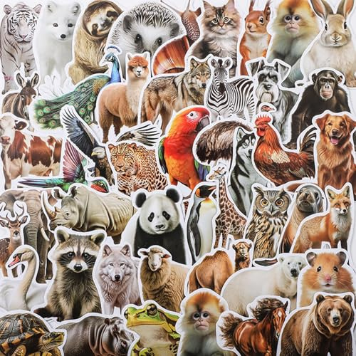 50 Sheets Realistic Animal Stickers Transparent Waterproof Stickers | For Laptop Water Bottle Luggage Animal Vinyl Stickers Travel Stickers Animals Wildlife Decals for Teens Adults