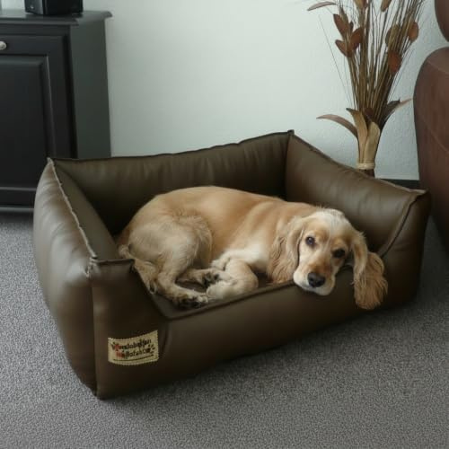 Hundebett Hundesofa Schlafplatz Kunstleder für Hunde 90 cm x 70 cm Braun