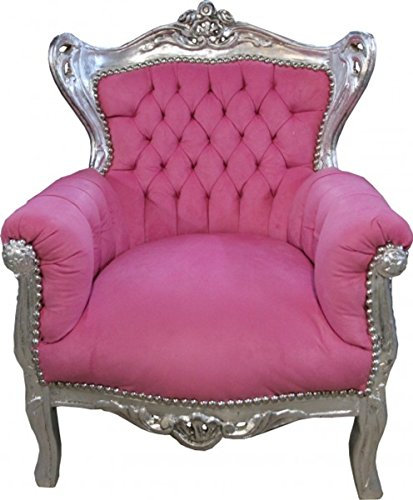 Casa Padrino Barock Kinder Sessel Rosa/Silber- Barock Möbel