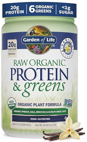 Garden of Life Raw Organic Protein & Greens Vanilla - Vegan Protein Powder for Women and Men, Plant and Pea Proteins, Greens & Probiotics, Gluten Free Low Carb Shake Made Without Dairy 20 Servings