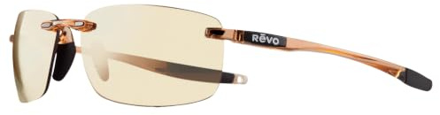 Revo Sunglasses Descend N: Polarized Serilium+ Lens with Rimless Rectangle Frame, Blush Frame with Champagne Lens