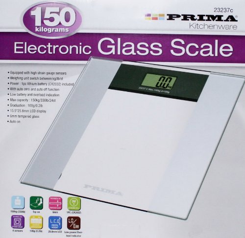 Prima White Glass Scales Digital Display LCD Bathroom Scale Weighing Machine150Kg 23237C
