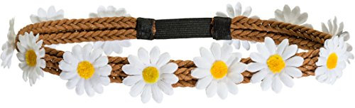 Amakando 70er Jahre Blumenkranz Margeriten Haarschmuck Flower Power Stirnband Hippie Haarband Karnevalskostüme Accessoires Blumen Haar Schmuck Gänseblümchen Kopfschmuck