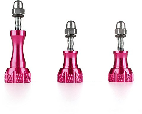 TNP GoPro Thumb Screw Set (Pink) - Aluminum Alloy Thumbscrew Knob Bolt Kit for GoPro Hero 9 8 7 6 5 4 3+ 3 2, GoPro Hero Session, SJCAM DJI Osmo HD Action Cameras - 3pcs 1x Long Screws + 2x Short