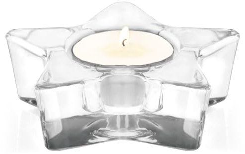 H&H Hy/6432 Porta Candela in Vetro, a Forma di Stella a 5 Punte, 10 cm, 10x10x3 cm