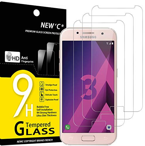 NEW'C 3 Stück für Samsung Galaxy A3 2017 für Panzerglas, Frei von Kratzern, 9H Härte, HD Displayschutzfolie, 0.33mm Ultra-klar, Ultrabeständig