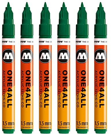 Molotow One4All 127HS-CO Acryl Marker 6 Stück, Farbe 096 MISTER GREEN | 1,5 mm Strichstärke, hochdeckend und permanent, schnell trocknend, UV-beständig, nachfüllbar, für fast alle Untergründe