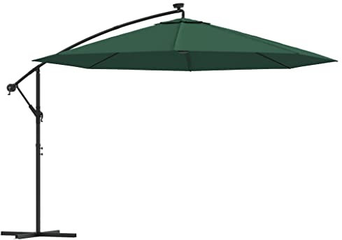 vidaXL Ampelschirm mit LED-Beleuchtung und Metall-Mast 350 cm Grün