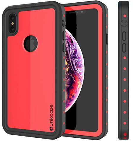 Punkcase Punkcase iPhone Xs, wasserdicht, StudStar-Serie, schmale Passform, IP68-zertifiziert, stoßfest, schmutzdicht, schneefest, 360 Grad Vollkörperschutz, kompatibel mit Apple iPhone Xs [rot]