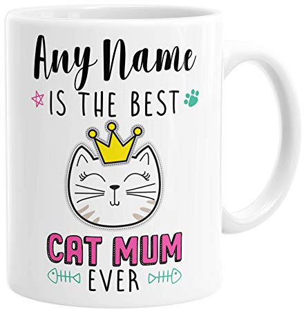 Personalised Cat Mum Mug, Gift for Mother's Day, Custom Name, The Best Cat Mum Ever Cup, Ceramic
