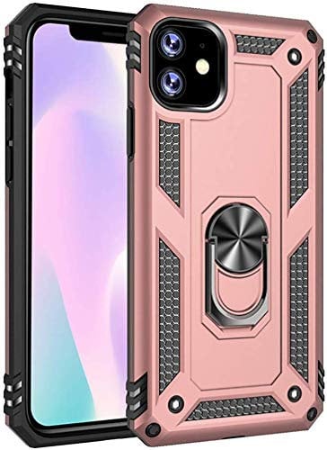 For Apple iPhone 12 Mini Case, Shockproof Case, Premium Protective Ring Armour Phone Case Cover with [Kickstand], Dual Layer Shock Absorption, Phone Case For Apple Iphone 12 Mini (5.4) - Rose Gold