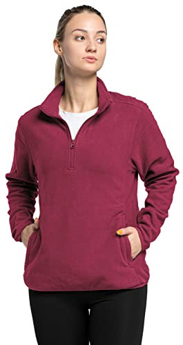 33,000ft Damen Fleece Pullover mit Halbreißverschluss Fleeceshirt Winter Warm Ski-Pullover Microfleece Atmungsaktiv Fleecepulli für Reisen Wandern Skifahren Weinrot 42