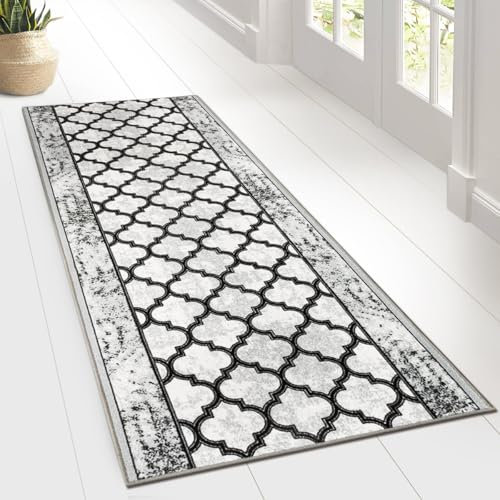 Floordirekt Teppichläufer mit Muster - maßgefertigter Feinschlingen Teppich Läufer für Küche, Flur & Wohnraum - Ornament Vintage Orient Gitter (80 x 100 cm, Limerick)