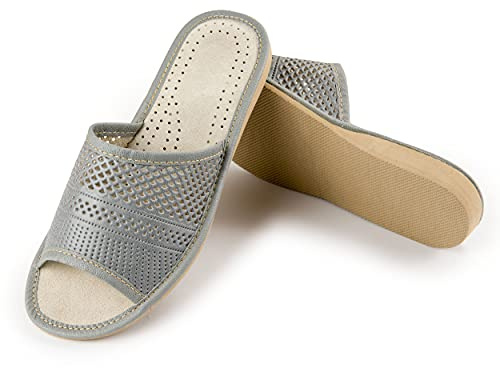 Nowo Damen Pantoletten Hausschuhe Blau Pantoffeln Hauspatschen Haus Schuhe Slipper Sandale Ledersandalen 36-41