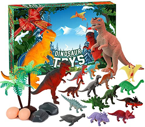 ANOTION 2024 Dinosaurier Adventskalender für Kinder Neujahrsgeschenke Silvester Geschenk Für Kinder Multifunktionaler Dinosaurier Abenteuer Countdown Kalender - 24 Tage Überraschungsspielzeuggeschenke