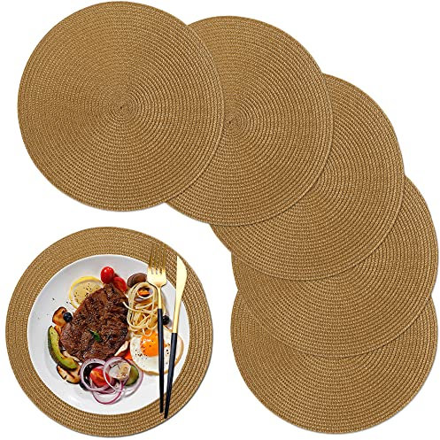 maifey Platzset/Tischset Rund Tischsets Abwaschbar Platzset Abwischbar 6 Stück, für küche Speisetisch Hotel, Einweihungsparty, Hochzeitsfeier(Khaki, 32cm)