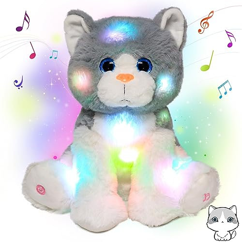 Cuteoy Kitty LED musikalische Plüschtier Licht bis singen Plüsch Katze einstellbare Lautstärke Schlaflied Plüsch Geburtstag Weihnachten Spielzeug Geschenke für Kinder Kleinkind Mädchen, 10,5“