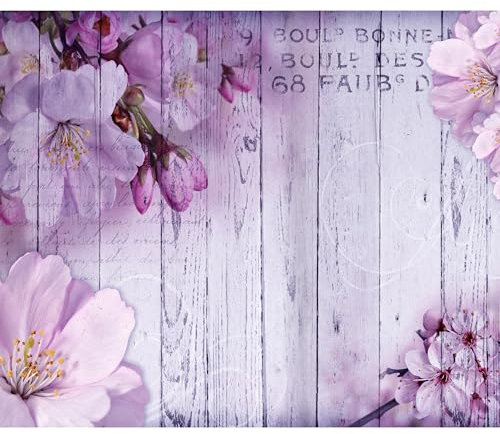 decomonkey - Papier Peint Panoramique Fleurs 250x175 cm - Décoration murale – Tapisserie décorative pour chambre salon - Bois fleurs inscriptions nature en français plantes texture vintage