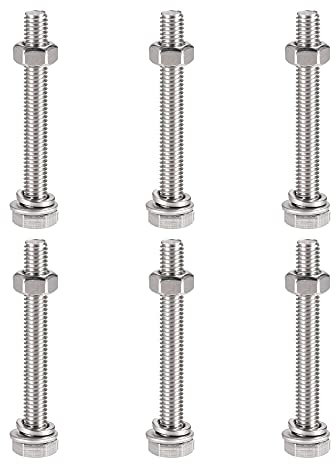 sourcing map Tornillos de cabeza hexagonal M6 x 50 mm, tuercas, arandelas planas y de bloqueo, tornillos hexagonales de acero inoxidable 304, 6 juegos