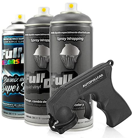 AutoFullCar - Pack 3 Spray Full Dip FULLDIP 2 Sprays Color a elegir + 1 Spray Barniz Brillo de Acabado Resistente (Antracita Metalizado)