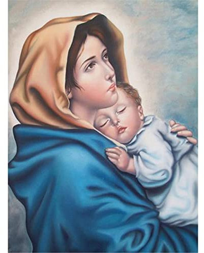 YSCOLOR Diamant Painting Diamant Stickerei 5D DIY Diamant Malerei Madonna Kind Religion Kreuzstich Strass Mosaik Weihnachtsdekoration 30X40cm