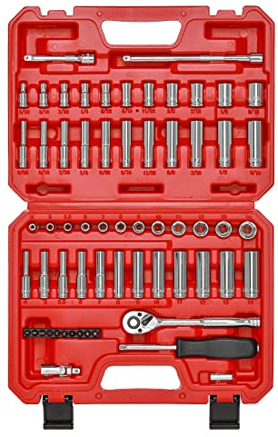 Mayouko 62 Stück 1/4 Zoll Antriebs-Steckschlüsselsatz, SAE/metrisch, 1/4 Zoll Dr. Steckschlüsselsatz mit Ratsche und Adaptern, 5/32 Zoll - 9/16 Zoll, 4 mm - 14 mm