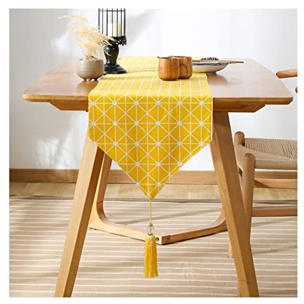 Aotiwe Tischläufer Klein, Tischdekoration Weihnachten aus Baumwolle Modernes Einfaches Rautenmuster Gelb 33x240CM für Abendessen Hochzeit Dekor