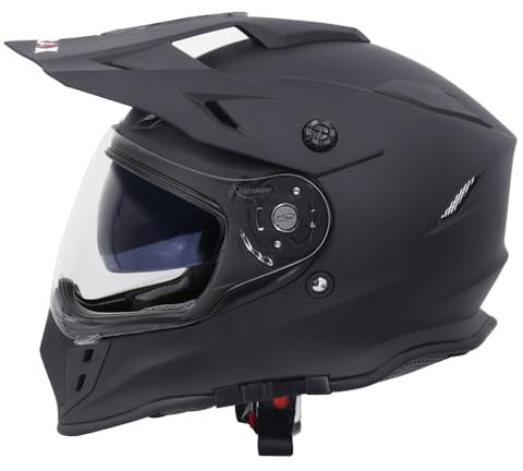 Zorax Matt Black L (59-60cm) Removable Double Visor Dual-Sport ECE 2206 Approved Motorbike Motocross Dirt Bike Helmet Motorcycle Reflective Strip