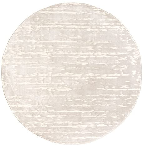 Kurzflor Teppich Wohnzimmer Weiß Rund 195 cm, Moderner Kurzflor Teppich, Super Soft