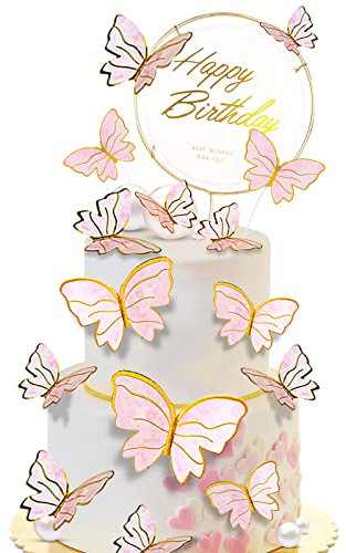31 Stück Schmetterlinge kuchen deko, Schmetterlinge Tortendeko Cake Topper Schmetterling Cupcake Topper Tortendeko Geburtstag, Für Kuchen Dekoration Hochzeit Babyparty (Rosa)