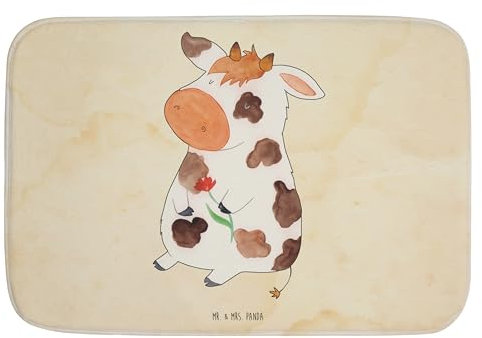 Mr. & Mrs. Panda Badteppich Kuh - Geschenk, Badematte, Duschteppich, Bauernhof, Motivtion, Hof, Spruch, Landwirtin, Badvorleger, Hoftiere, Milch,
