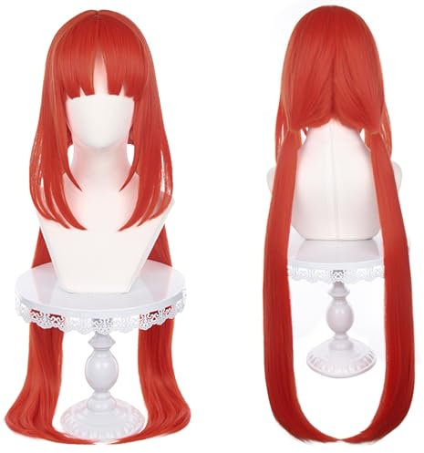 Anime Cosplay Perücke Rotes Langes Glattes Haar Synthetikstoff mit Perückenhaube für Comic Con, Cosplay Show, Halloween