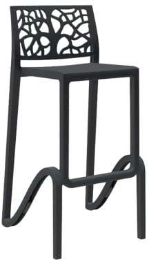 GARDENIA Tabouret Haut empilable pour intérieur et extérieur en polypropylène zéphir Noir, fabriqué en Italie, pour Maison, Bar, Restaurant, 1, 2204.0075