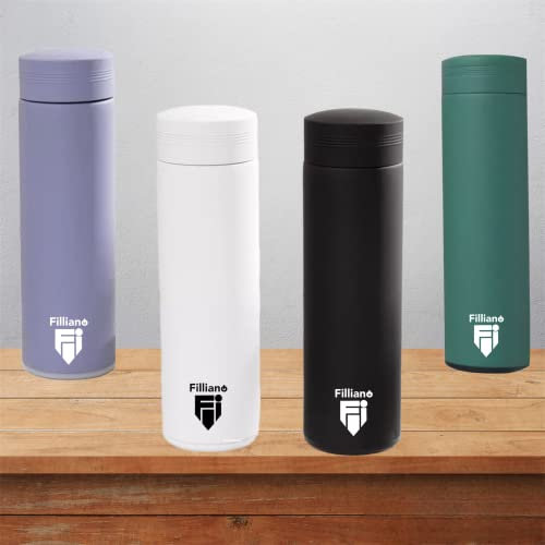 Filliano Bouteille isotherme 500 ml isolée en acier inoxydable, bouteille thermique pour sports scolaires, voyage gym, bouteille de motivation, thermos pour boissons froides chaudes avec infuseur