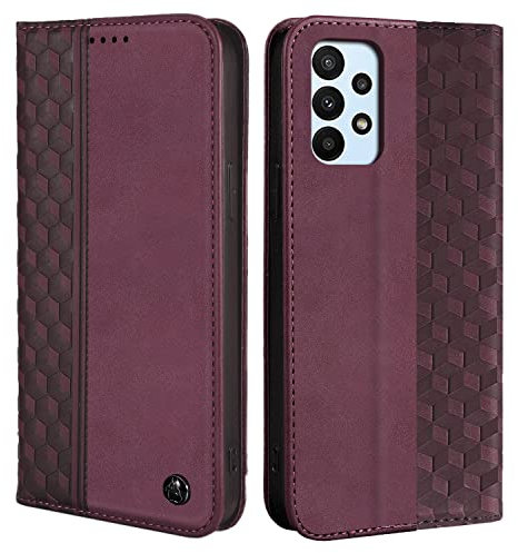 CXTcase Handyhülle für Samsung Galaxy A23 4G&5G/M23 5G/F23/M13 4G Hülle,Lederhülle Flip Case für Samsung Galaxy A23 4G,PU Leder Stoßfeste Magnetische Schutzhülle Tasche für Galaxy M23 5G,Weinrot