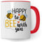Bienen Tasse Happy to Bee with you Kaffeetasse Liebe Paar Geschenk Beziehung Geschenkidee Biene Mug Freunde Kaffee-Becher Freundschaft Witz Sarkasmus Wortwitz (Weiß/Rot)